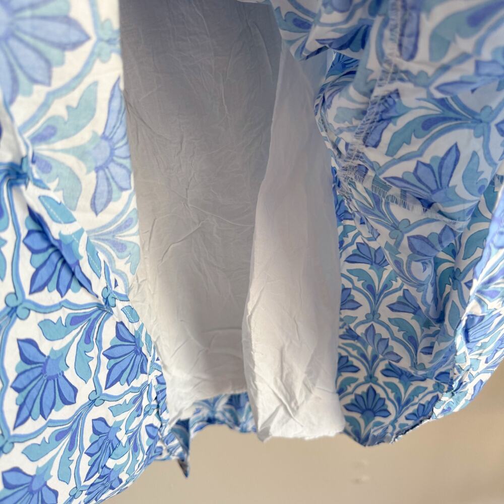 Sugar Lips Blue + White Geo Sunfire Elyse Tiered Cap Sleeve Midi Dress Medium - Picture 6 of 12